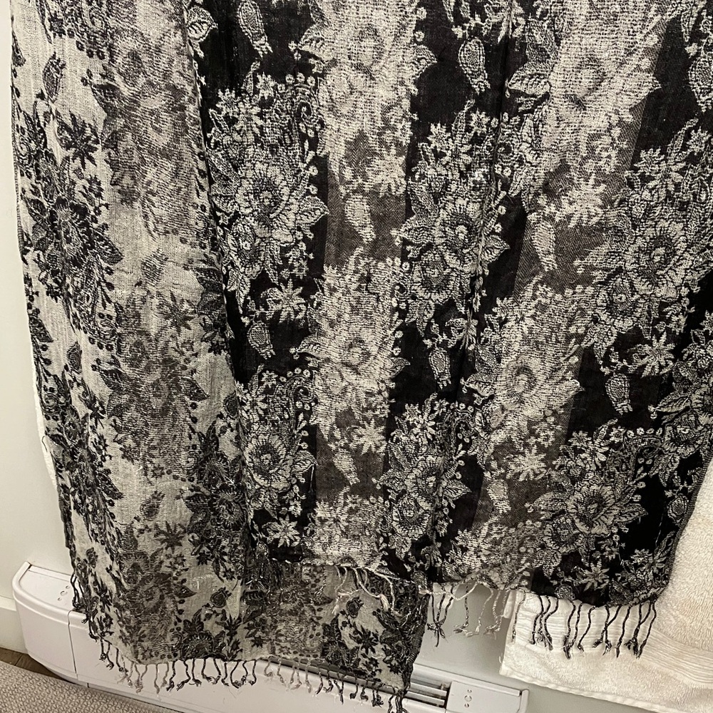 Silver and Gray Floral Scarf